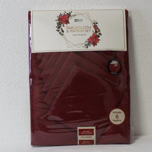Christmas Poinsettia Tablecloth & 6 Napkin Set "Spill Proof" (60" x 84")